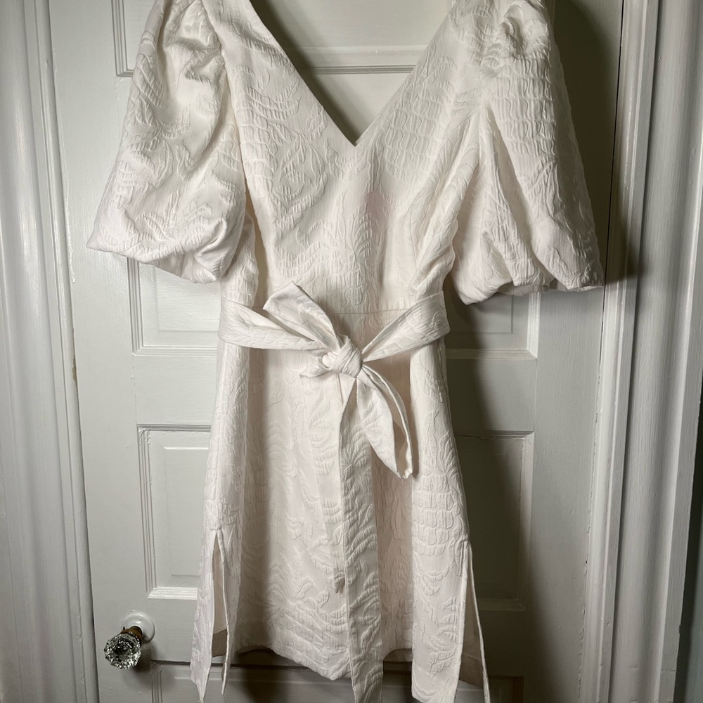 Lilly Pulitzer White Puff Sleeve mini Sundress with built in short sz 14.